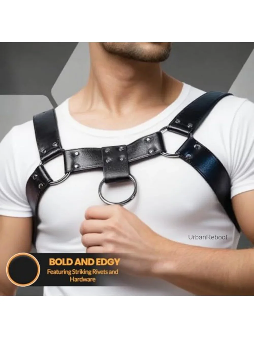Mens PU Leather Chest Harness Adjustable Shoulder Belt Fashion Styling Harness
